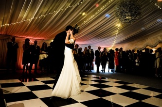 dorset wedding marquee with black and white dance floor