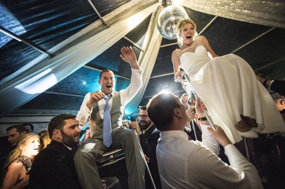 dorset wedding 
Bride and groom partying hard in 9m clear-roofed hex with drapes and mirror ball