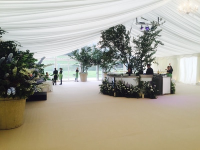 15m dorset wedding marquee with ivory linings on solid wooden flooring